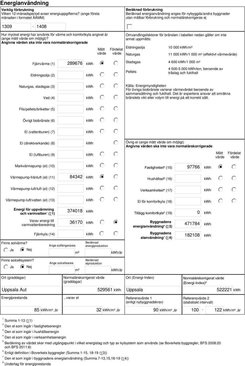 har använts för värme och komfortkyla angivet år (ange mätt om möjligt)?