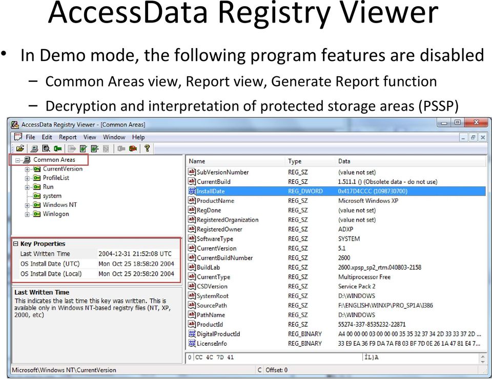 Areas view, Report view, Generate Report function