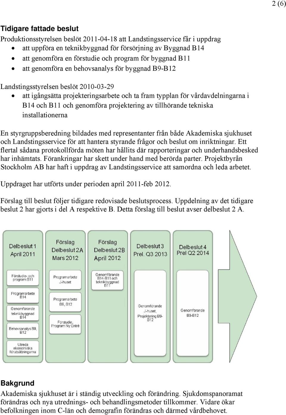 B11 och genomföra projektering av tillhörande tekniska installationerna En styrgruppsberedning bildades med representanter från både Akademiska sjukhuset och Landstingsservice för att hantera