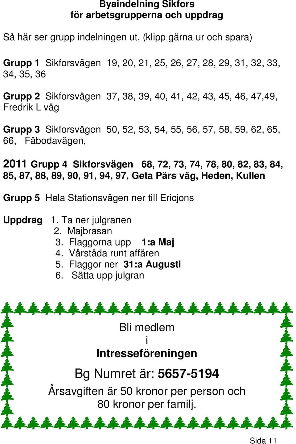 Sikforsvägen 50, 52, 53, 54, 55, 56, 57, 58, 59, 62, 65, 66, Fäbodavägen, 2011 Grupp 4 Sikforsvägen 68, 72, 73, 74, 78, 80, 82, 83, 84, 85, 87, 88, 89, 90, 91, 94, 97, Geta Pärs väg, Heden,