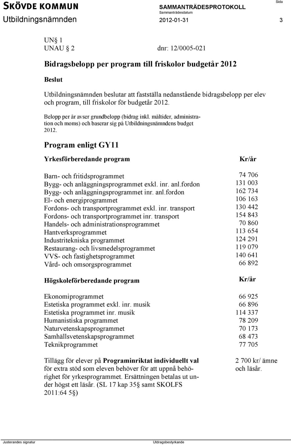 Program enligt GY11 Yrkesförberedande program Barn- och fritidsprogrammet Bygg- och anläggningsprogrammet exkl. inr. anl.fordon Bygg- och anläggningsprogrammet inr. anl.fordon El- och energiprogrammet Fordons- och transportprogrammet exkl.