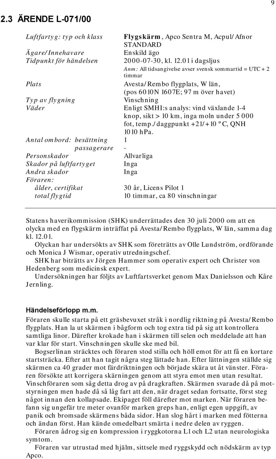 analys: vind växlande 1-4 knop, sikt > 10 km, inga moln under 5 000 fot, temp./daggpunkt +21/+10 ºC, QNH 1010 hpa.