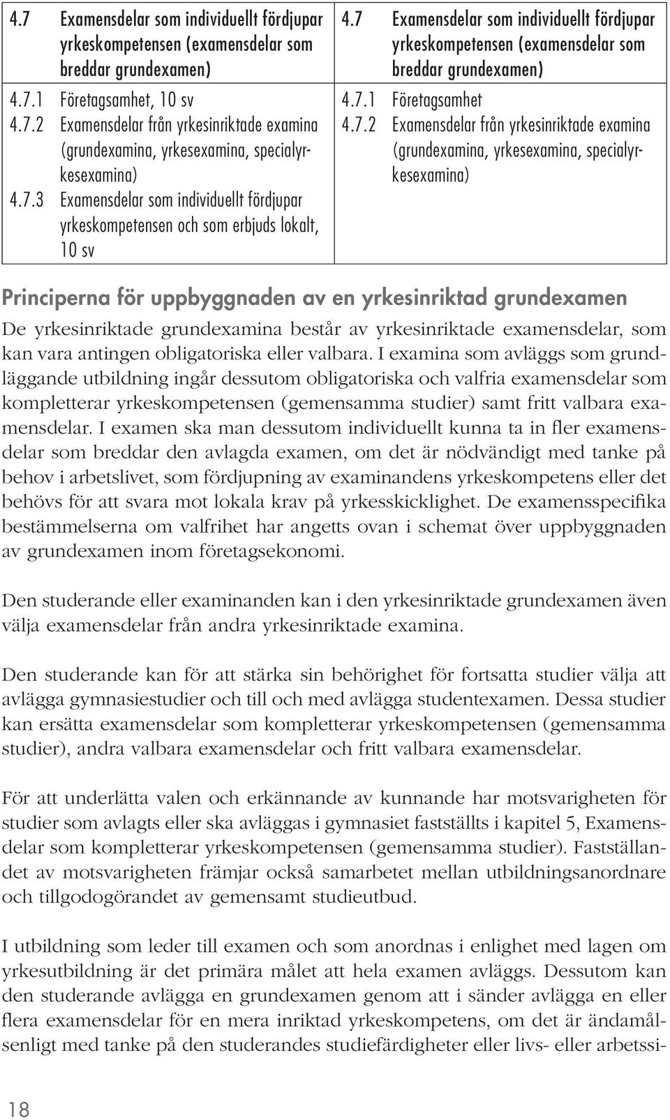 7.2 Examensdelar från yrkesinriktade examina (grundexamina, yrkesexamina, specialyrkesexamina) Principerna för uppbyggnaden av en yrkesinriktad grundexamen De yrkesinriktade grundexamina består av