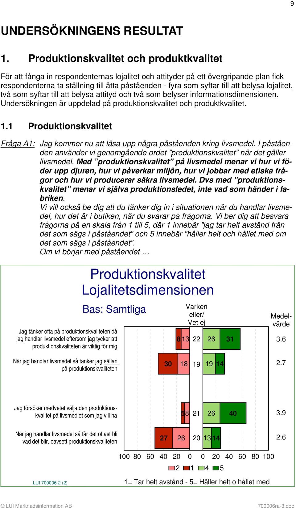 att belysa lojalitet, två som syftar till att belysa attityd och två som belyser informationsdimensionen. Undersökningen är uppdelad på produktionskvalitet och produktkvalitet. 1.