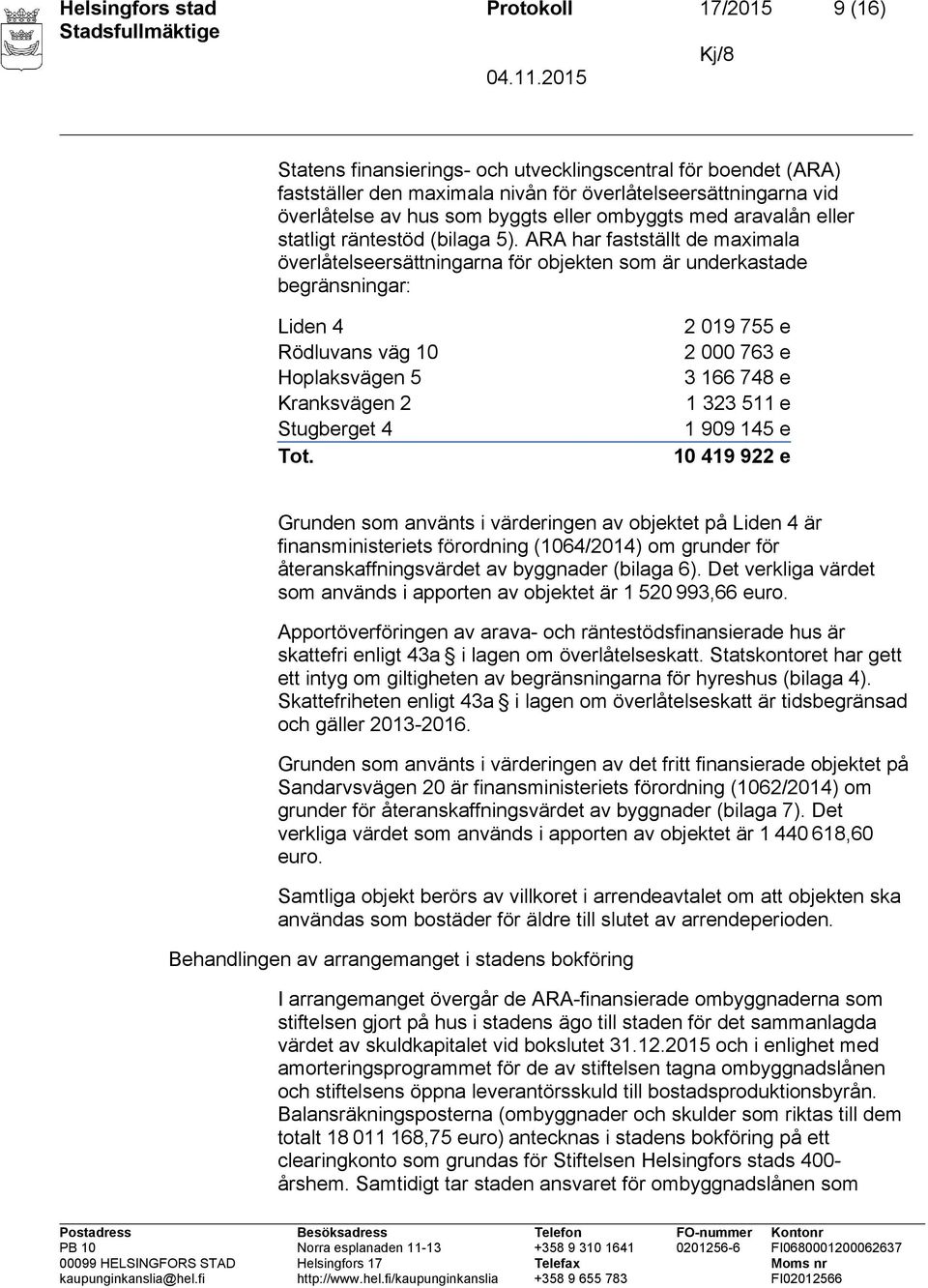 ARA har fastställt de maximala överlåtelseersättningarna för objekten som är underkastade begränsningar: Liden 4 Rödluvans väg 10 Hoplaksvägen 5 Kranksvägen 2 Stugberget 4 Tot.