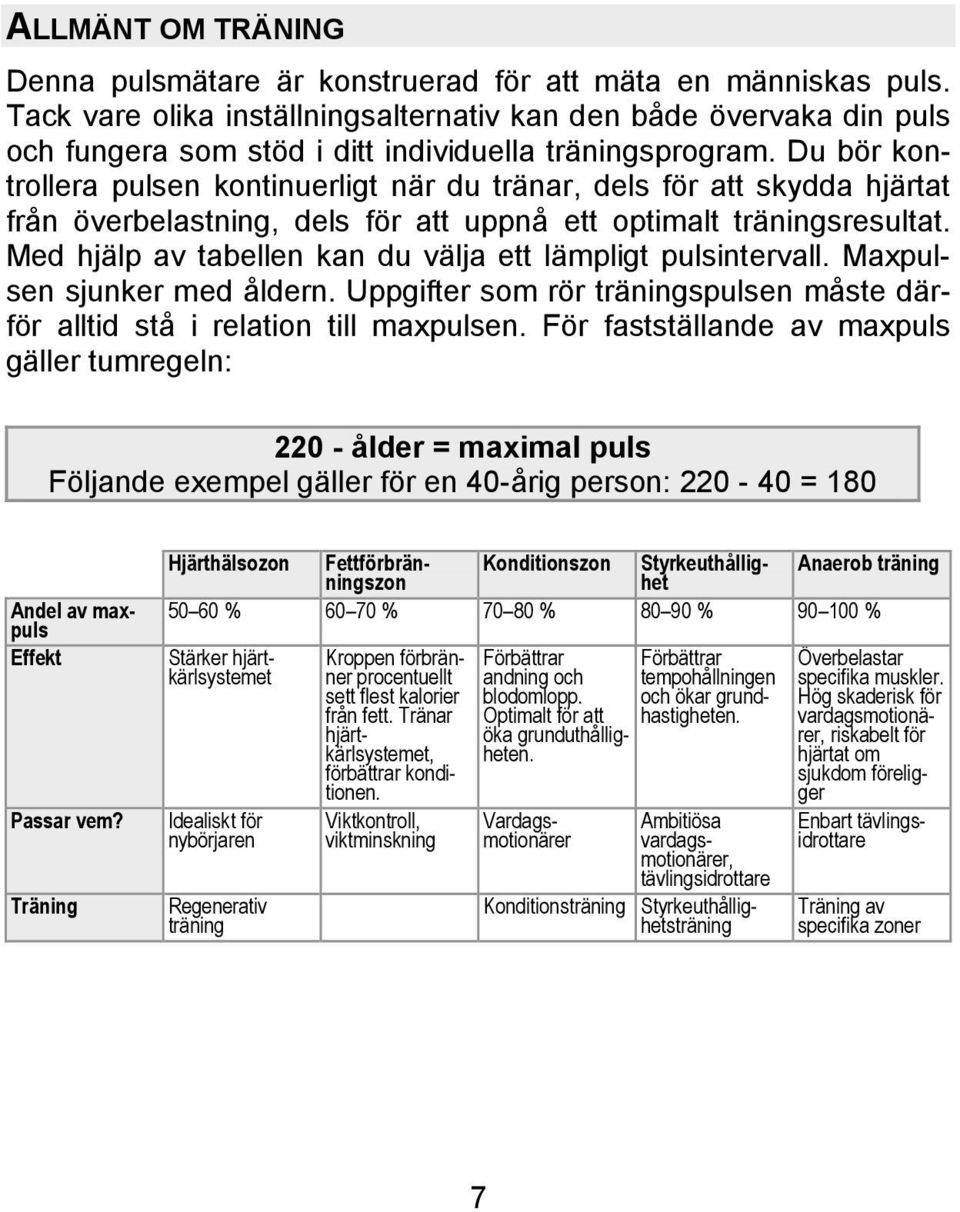 Du bör kontrollera pulsen kontinuerligt när du tränar, dels för att skydda hjärtat från överbelastning, dels för att uppnå ett optimalt träningsresultat.