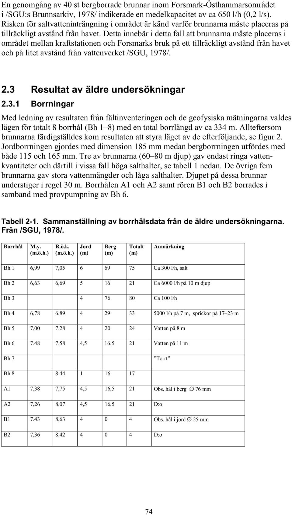 Detta innebär i detta fall att brunnarna måste placeras i området mellan kraftstationen och Forsmarks bruk på ett tillräckligt avstånd från havet och på litet avstånd från vattenverket /SGU, 1978/. 2.