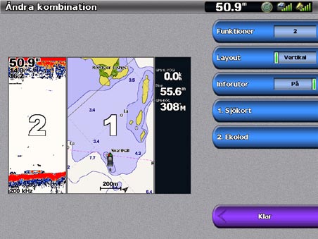 Kombinationer Kombinationsskärmbild 1 Kombinationsskärmbild 2 Inforuta 5. Välj Klar.
