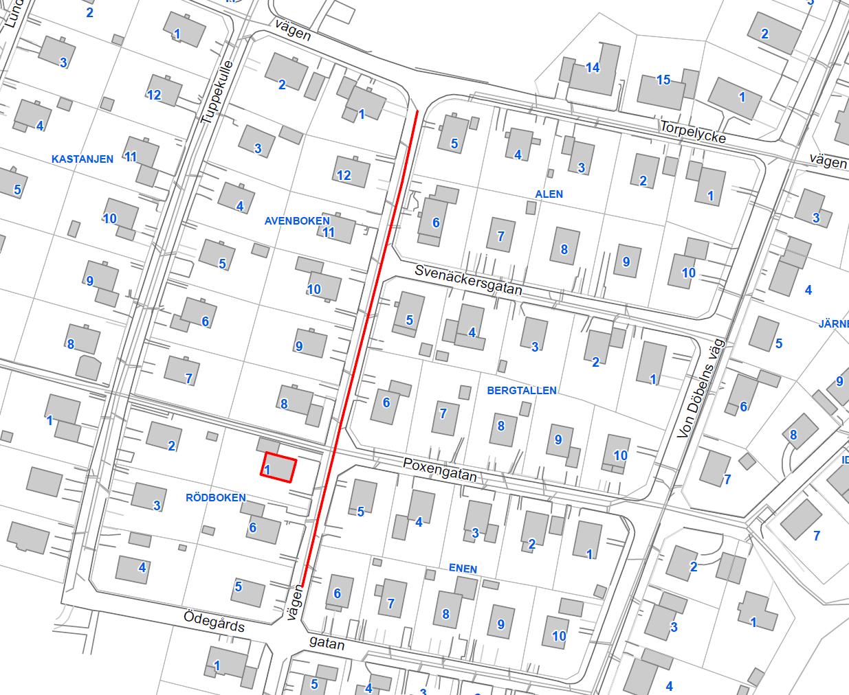 2.12 Fastigheten Rödboken 1 Figur 23 Ledningssträcka 12 i Torsred (röd sträcka avser