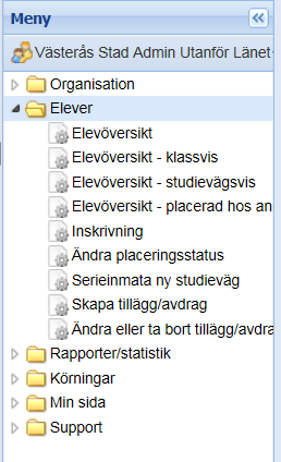 Det finns ett antal mappar i UEDB Klickar du på dessa så öppnar sig undermappar. Organisation. o Huvudmanöversikt (se nästa sida för mer information) o Enhetsöversikt här finns ett antal flikar bl.a. Studievägar- här finns de koder som är upplagda på kommunen du valt Dubbla elever (se mer information längre fram i handboken) Elever.