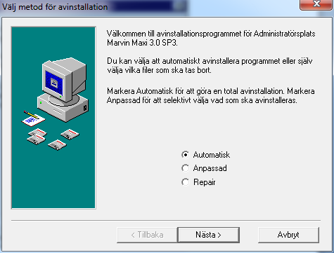 6 Avinstallation 6.1 Avinstallation av Telefonistplats Marvin Maxi / Midi Om du av någon anledning inte längre vill ha kvar telefonistprogrammet i datorn kan du lätt avinstallera det.