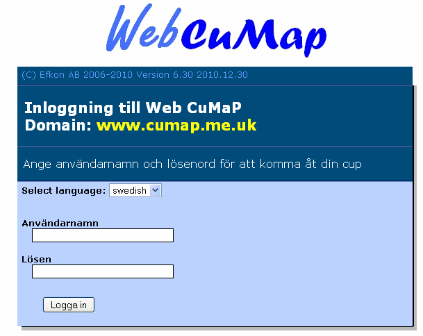 Planering av egen cup : Anmälningsfasen Sid 8 1.4 Inloggning till WebbAdmin Ifrån menyn, klicka på den första blåa länken.