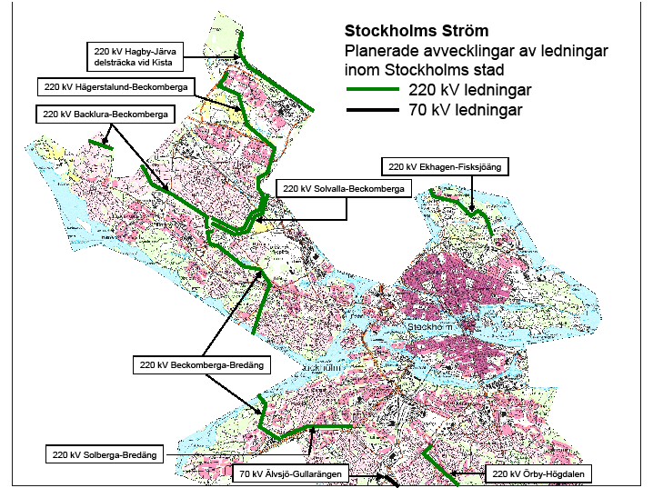 Sida 8 (9) Berörda ledningssträckor (hämtad ur KF-ärendet om intentionsavtalet) Kabeltunneln Skanstull-Solberga som utgör en del av stadens bidrag är färdigställd och togs i drift 2012.