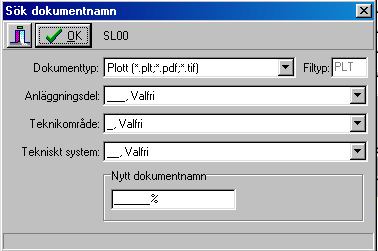 26 (42) Sök dokumentnamn (med mall) I fliken Enkel används knappen för att starta mall för sökning på dokumentnamn. Mallen används då det specifika dokumentnamnet inte är känt.