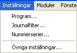 6.5 29 Inställningar Program Här finns möjlighet att bestämma hur utformningen av vissa delar av programmet ska se ut genom att markera/avmarkera inställningar.