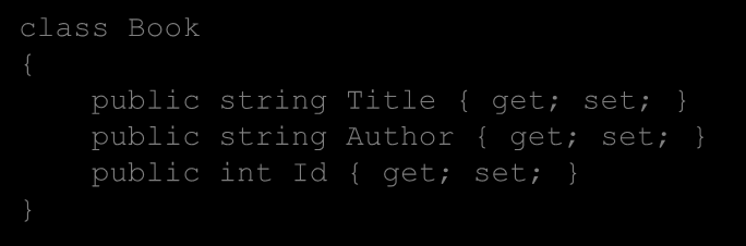 Överlagring class Library List<Book> booklist = new List<Book>(); public string GetBookTitle(string author) string title = ""; class Book public string Title get; set; public string Author get; set;