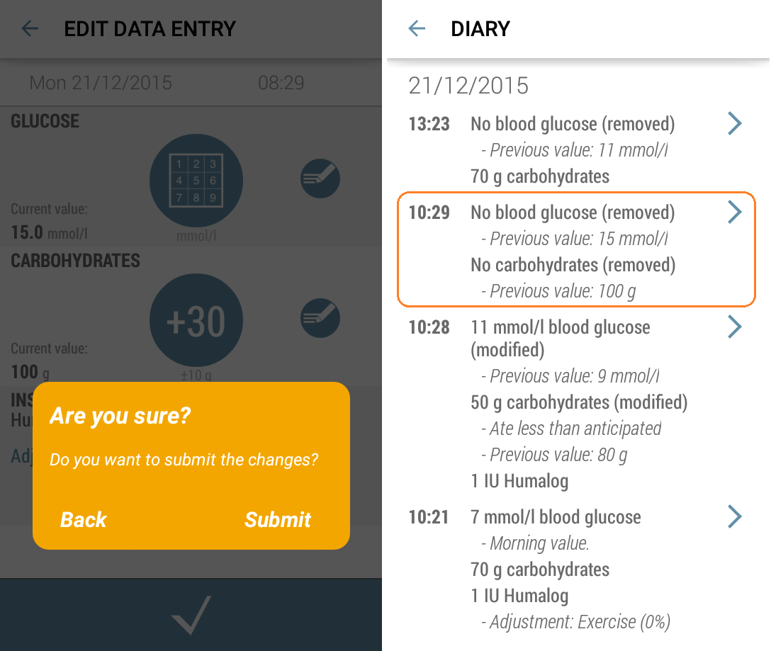 3. Tryck på knappen längst ner på applikationen för att spara modifieringen. Applikationen ber dig att bekräfta modifieringen. a. Tryck "Submit" för att bekräfta förändringen.