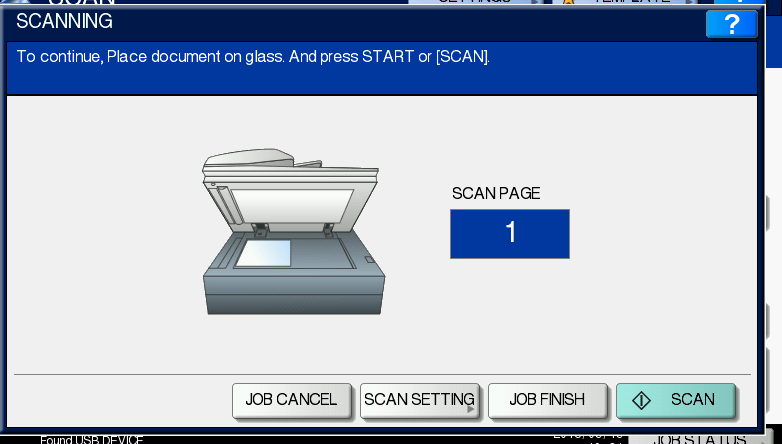 12. Skanna till USB, forts 5. Lägg dokumenten som skall skannas i maskinens dokumentmatare. Tryck på SCAN på pekskärmen 6.