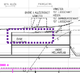 Appendix 1: Allélänken vid Västlänkens Hagastation Fig: Lila streckad rektangel = tänkbart område för Allelänk i höjd med Hagastation Med