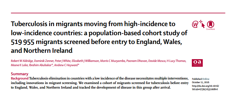 Ökad risk för tuberkulos hos migranter från högendemiska länder Försumbar (