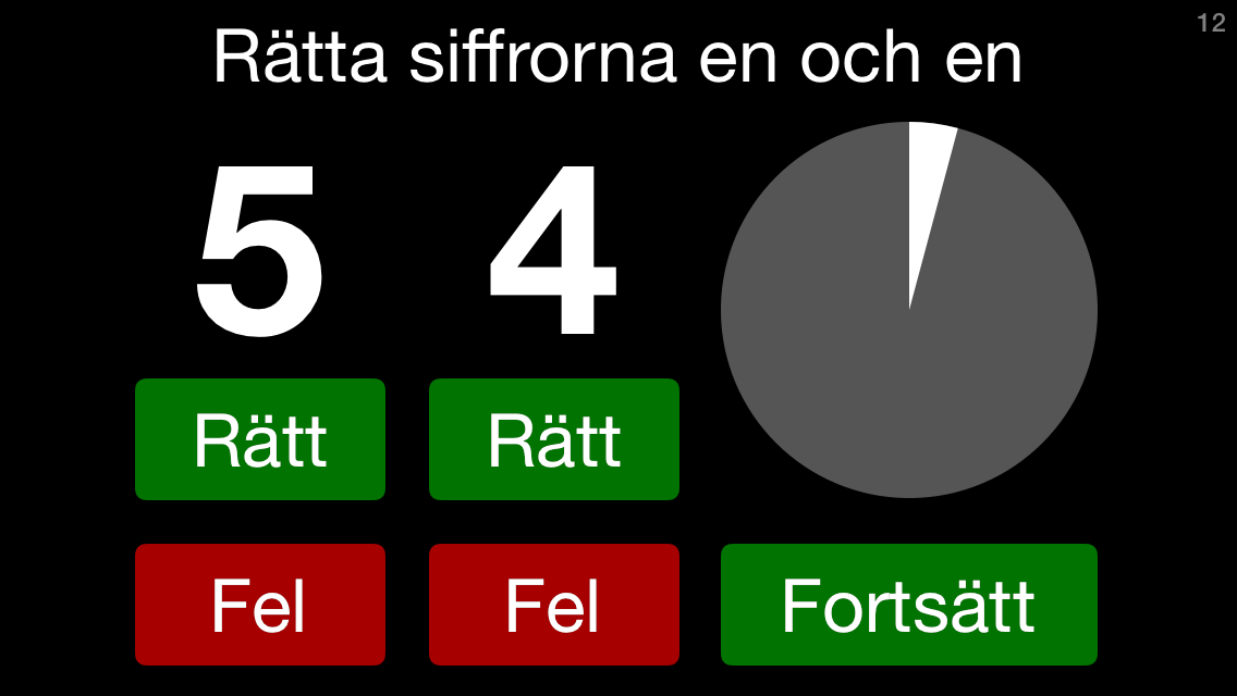 MultiBit Syntest Nu kommer följande bild upp (exempel) De siffror som användes under testet kommer nu att visas upp samtidigt som dina svar spelas upp. Titta nu på första siffran.