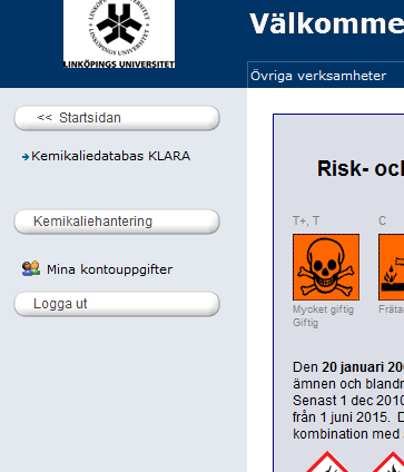 Hur hittar jag kemikalieregistret KLARA på LiU:s hemsida? Gå in på: Anställd. Genvägar. 3. Kemikaliehant.