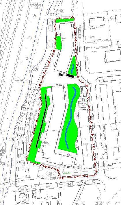 Sida 12 (19) Parkeringsplatserna på plattytan mellan byggnaderna föreslås utformas med gräsarmering/grönraster.