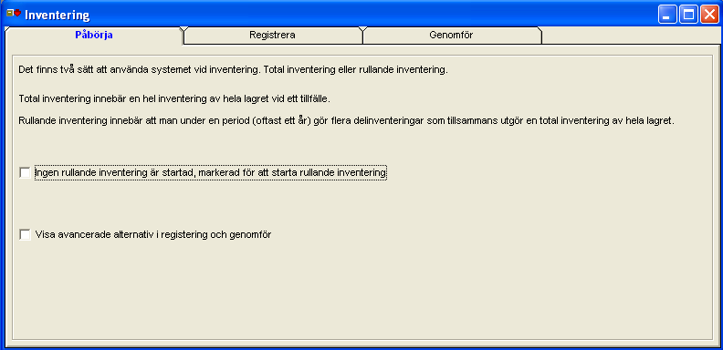 Rullande inventering Inventeringsmetod rullande inventering innebär att man gör flera delinventeringar under året som tillsammans utgör en total inventering av hela lagret. Arbetsgång 1.