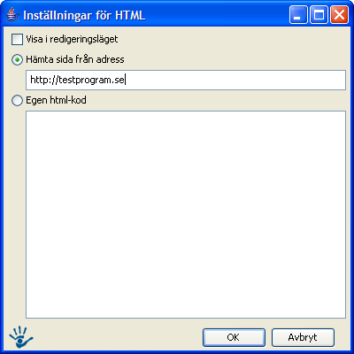 6.6 HTML 6.6.1 Användningsområde HTML- modulen kan användas för att lägga till egen HTML-kod direkt på webbplatsen. Man kan också infoga hela webbsidor från andra webbplatser. 6.6.2 Inställningar för