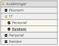 4.2 Expanderande meny 4.2.1 Användningsområde Den expanderande menyn fäller ut den aktuella grenen när man markerar den. Den kan visa flera olika nivåer.