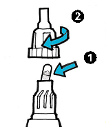3. Håll mitt på inhalatorn och skruva av munstycket moturs. Lägg munstycket åt sidan på en ren och torr yta. 4.