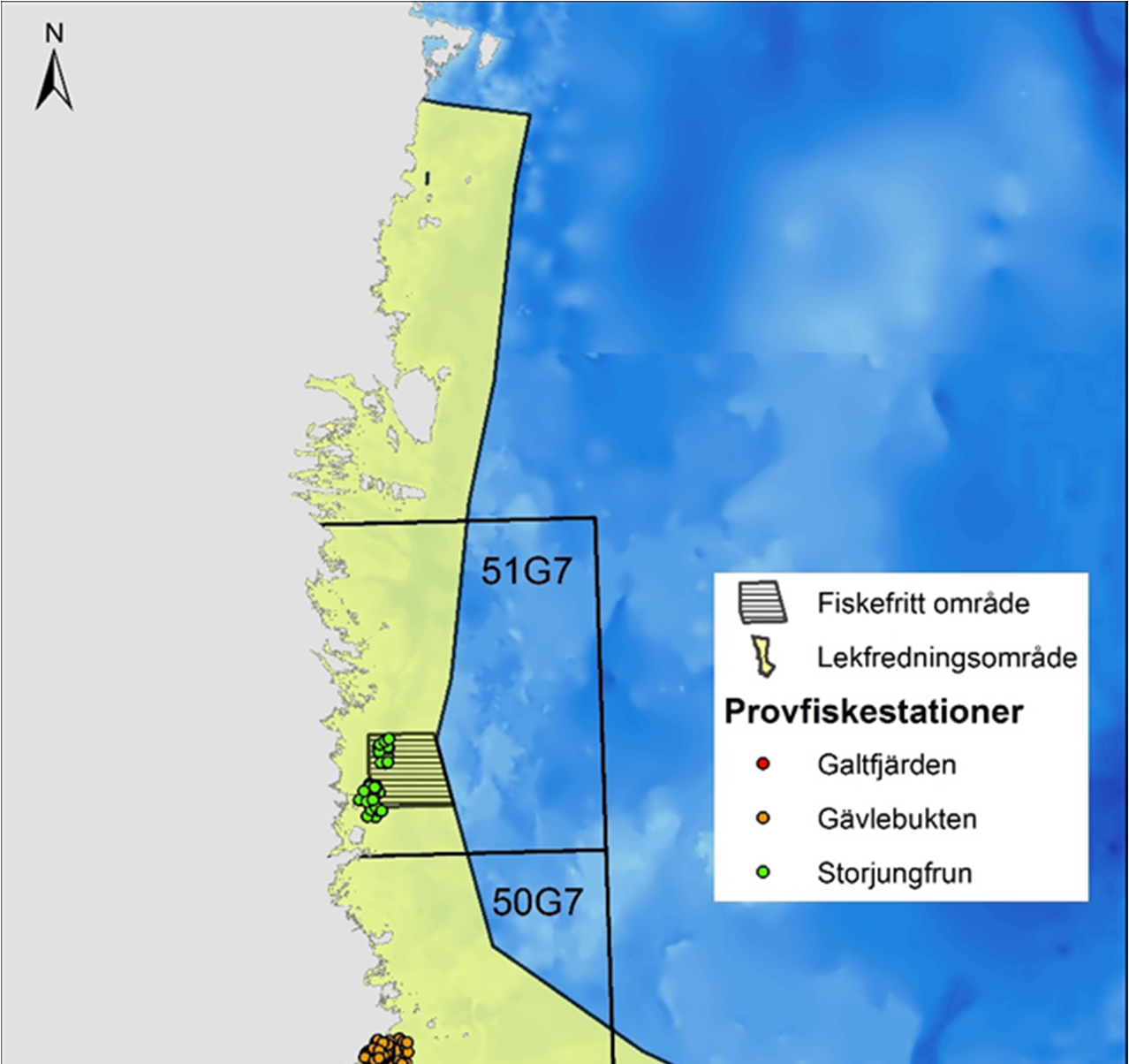 Aqua reports 2016:20 Figur 1. Det fiskefria området vid Storjungfrun-Kalvhararna, lekfredningsområdet i södra Bottenhavet samt referensområdet i Galtfjärden.