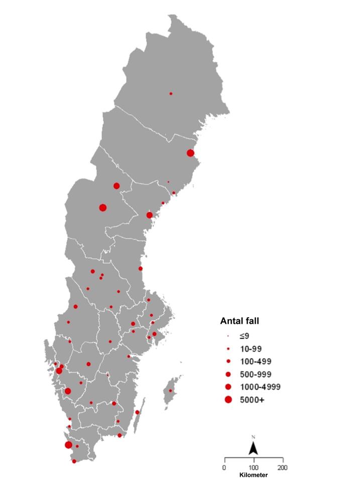 Geografisk fördelning Utbrott i hela