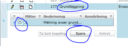 3. Klicka på dokument-ikonen. Möjliga mätningar som kan kopplas visas i en lista. Obs!