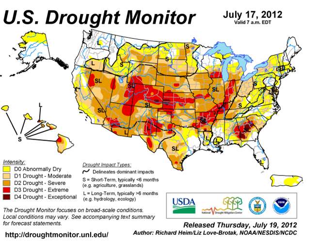 Globalt odlingsväder Det är väl knappast någon nyhet att det råder torka i USA. NOAA har klassat torkan som den värsta sedan 1954.