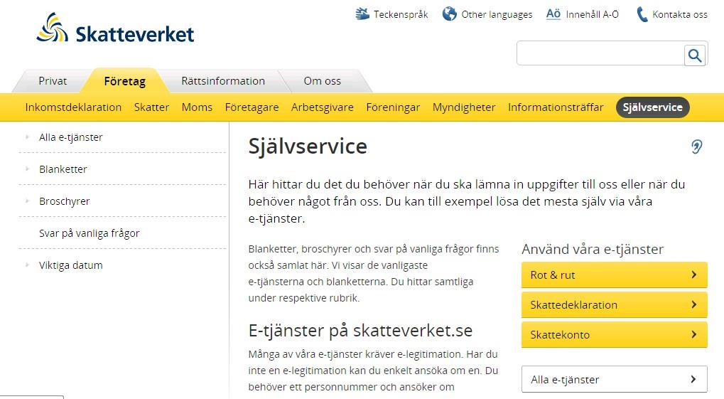 Inläsning på Skatteverkets hemsida. Webbadressen är följande: http://www.skatteverket.