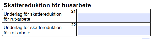 Om en anställd har haft förmån av husarbete (rot eller rutarbete), som redovisas i ruta 12, och förutsättningar för skattereduktion finns ska arbetsgivaren redovisa underlaget för skattereduktionen i