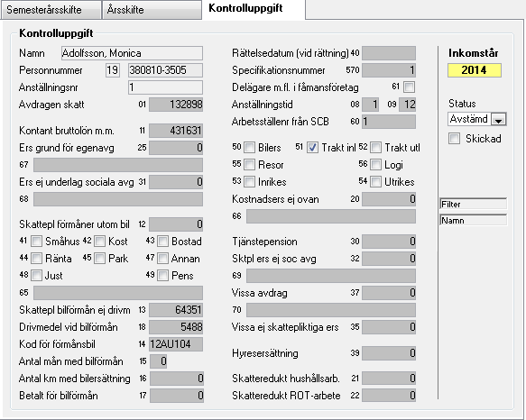 Kolumninformation I SoftOne Lön finns en hjälptext till respektive ruta. Klicka i önskad ruta och en beskrivande text visas i statusraden (längst ner till vänster på sidan).