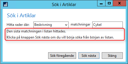 4. Söka i listor Sökningen fungerar likadant i alla listor i systemet. Här använder vi artikellistan som ett exempel.