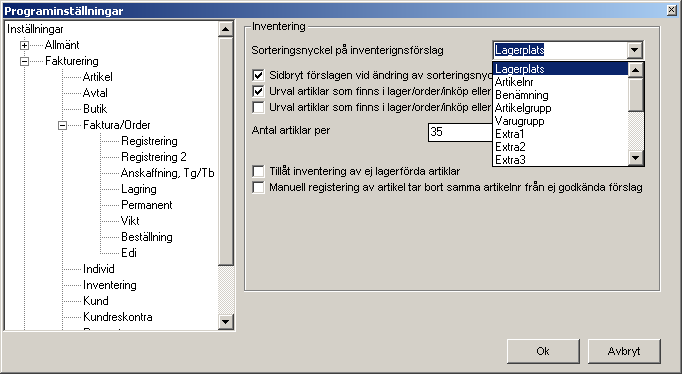 o Inventeringsförslag på papper skrivs ut från: Avance Fakturering/ Rapport/Inventering Tips: o Dokumentera till nästa år.