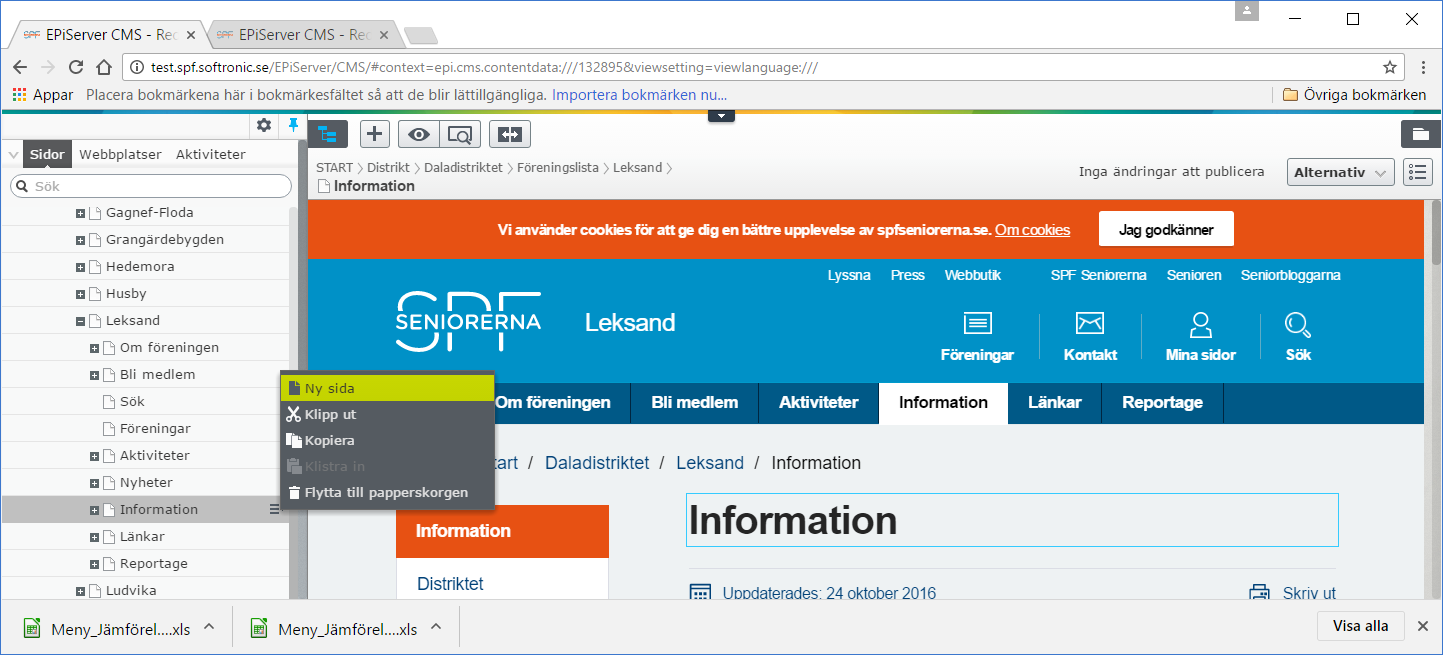 Undermenyer Skapa undermenyer Klicka i navigeringsfältet på den rubrik där du vill skapa en underrubrik.