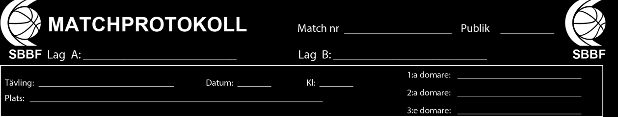 B.3 - SENAST 20 MINUTER INNAN MATCHSTART. Senast 20 minuter före matchstart skall sekreteraren ha fyllt i protokollet enligt följande sätt: B.3.1 Sekreteraren skall skriva in namnet på de två lagen på anvisad plats längst upp i protokollet.