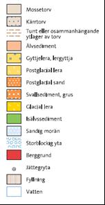 förekomst av svallsediment, grus och gyttjelera (figur 9). Sveriges geologiska undersökning (SGU) Figur 9. Jordartskarta för området Ytterby. 5.1.2.