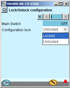Konfiguration - fortsatt Lås konfigurationen 1. Gå till Konfigurationsmeny 2. Välj Lås/Lås upp konfiguration 3. Lås Konfiguration Tryck i fältet mot Konfigurationslås. Välj Låst.
