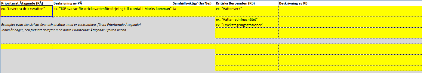 Bilagor Excel-dokument Varje bild beskriver en flik i Excel-dokumentet som är framtaget av Sjuhäradskommunerna.