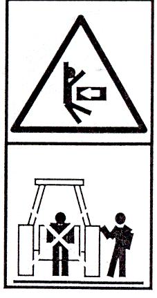 För ej in armar eller ben i närheten av maskinens rörliga delar. Varning! Det finns ingen plats för medåkande på maskinen. Stå Ej på maskinen under arbete. Varning! Klämrisk!