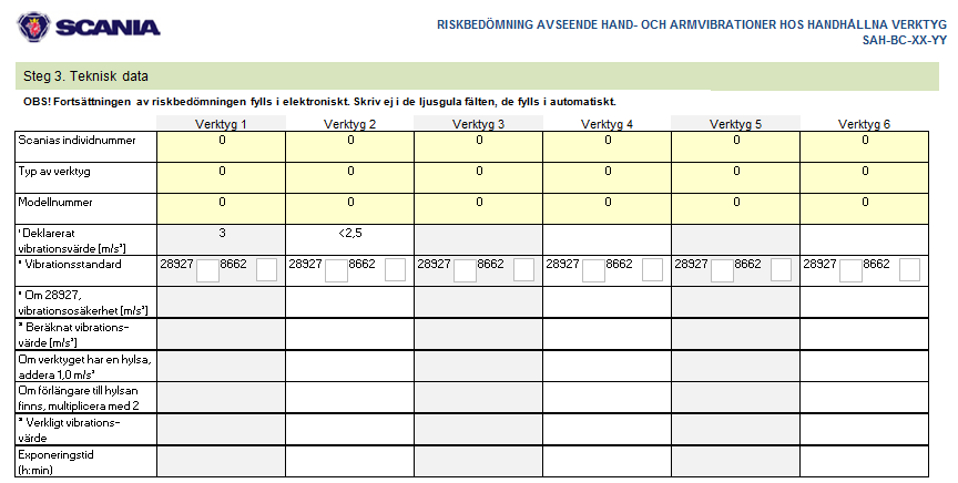 Teknisk data För att kunna gå vidare med riskbedömningen måste utföraren fortsätta med riskbedömningen elektroniskt. Detta för att minska risken att räkna fel och underlätta vid dokumentation.