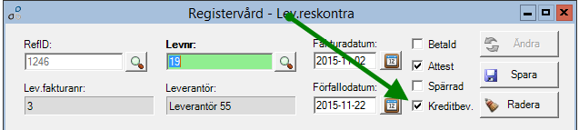 Leverantörsfaktura kredit Från version 2.79 finns en inställning i Företagsinställningar Generella Reskontror.