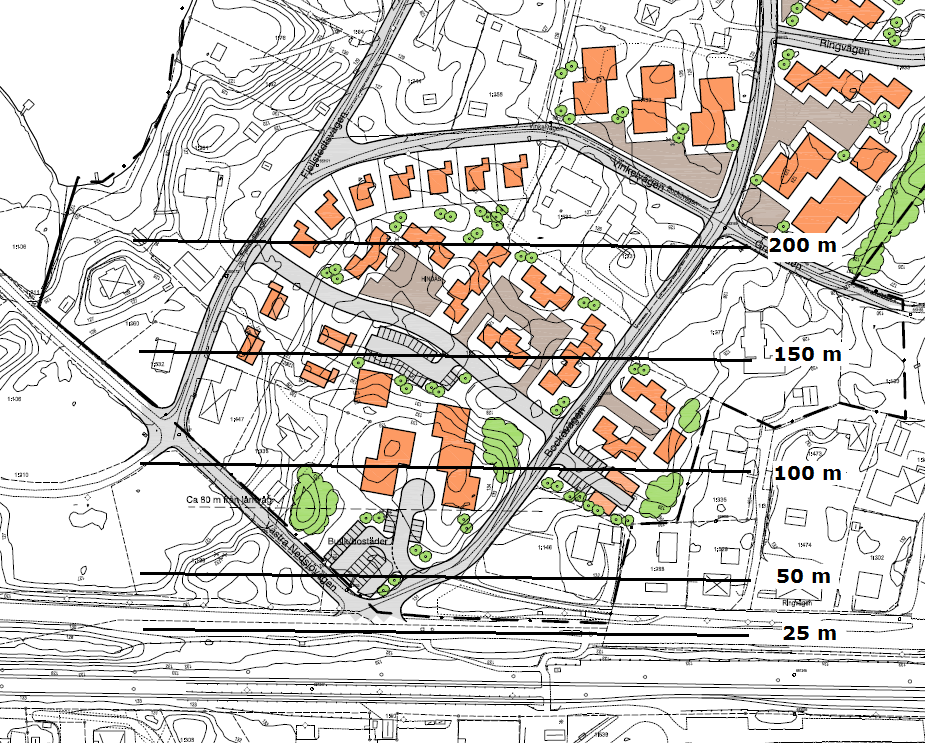 Kust till Kustbanan ligger något högre än väg 156, vilken i sin tur ligger i höjd med planområdet.