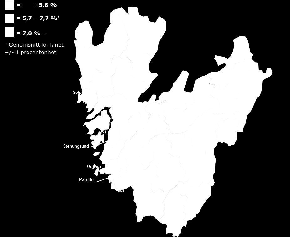 Relativ arbetslöshet per kommun, april 2016 På kartan för åldersgruppen 16-64 år. I tabell även för ungdomar (18-24 år). Andel av registerbaserad arbetskraft.